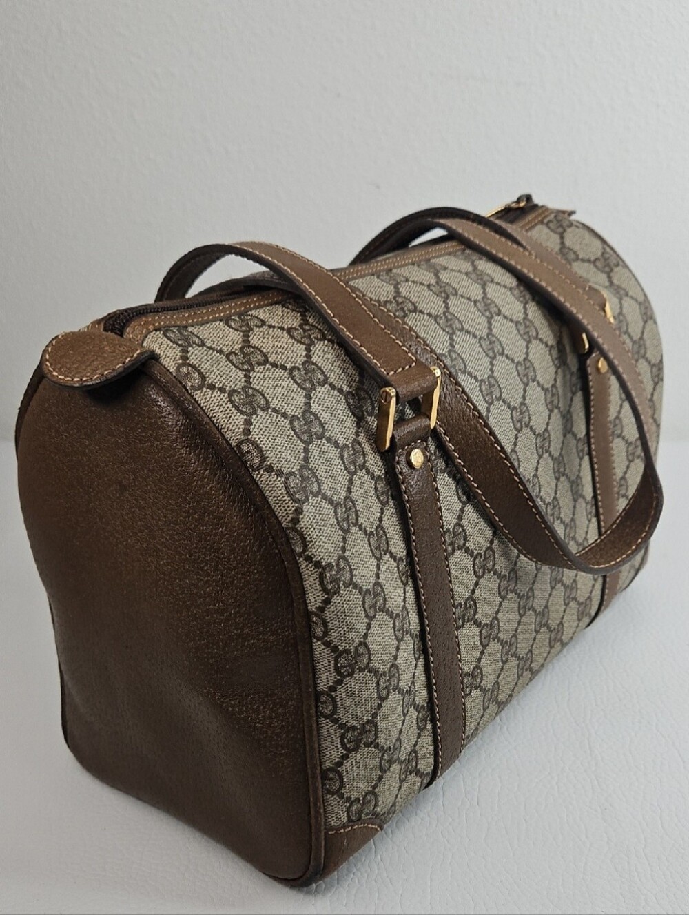 Authentic Gucci Monogram Supreme Classic Satchel Vintage Boston Handbag Purse - Picture 6 of 17